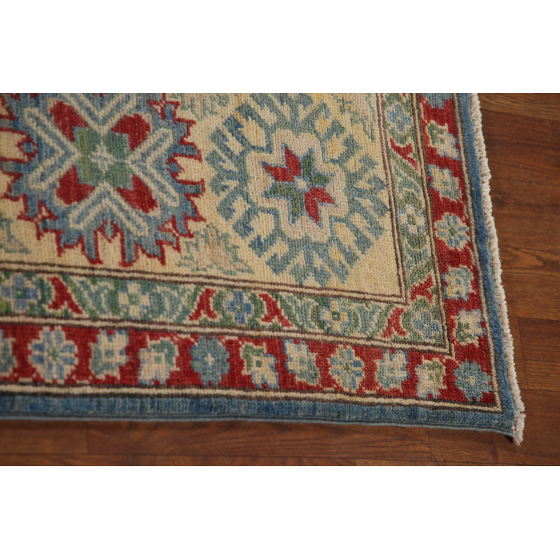 Blue Geometric Kazak Oriental Area Rug
