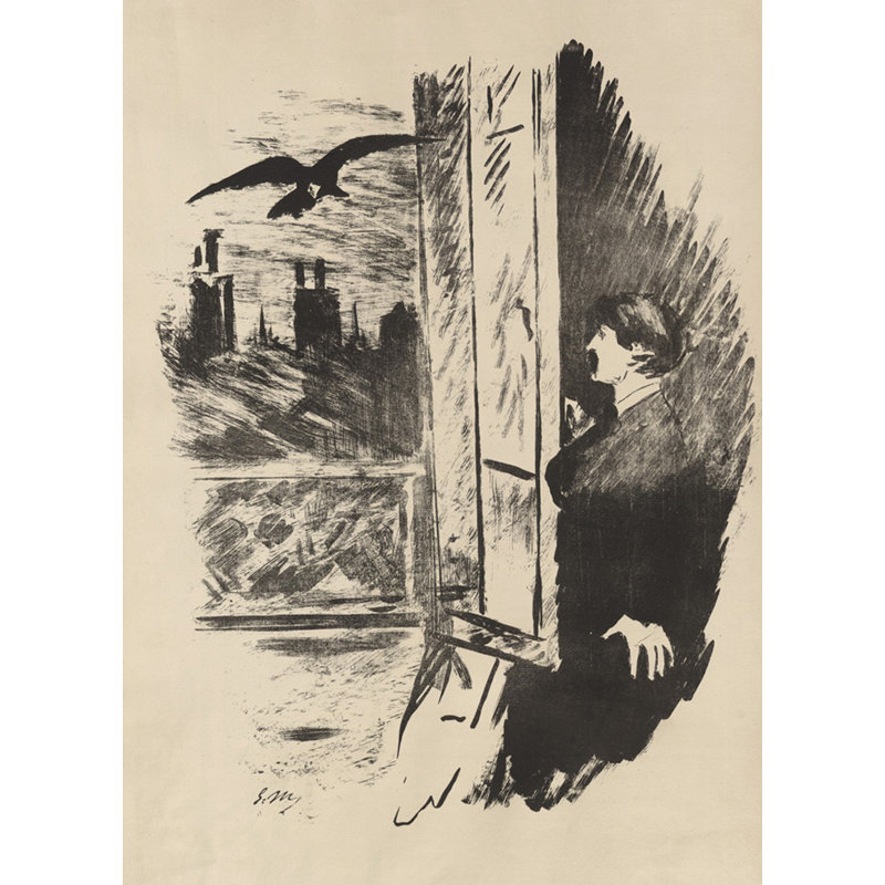 Illustration pour «The Raven», par Edgar Allen Poe, 1875, H 24 po x l 17 po