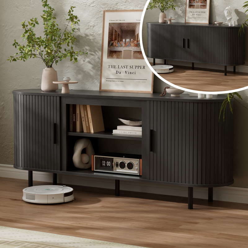 Meuble télé 65 po Mid-Century, Noir