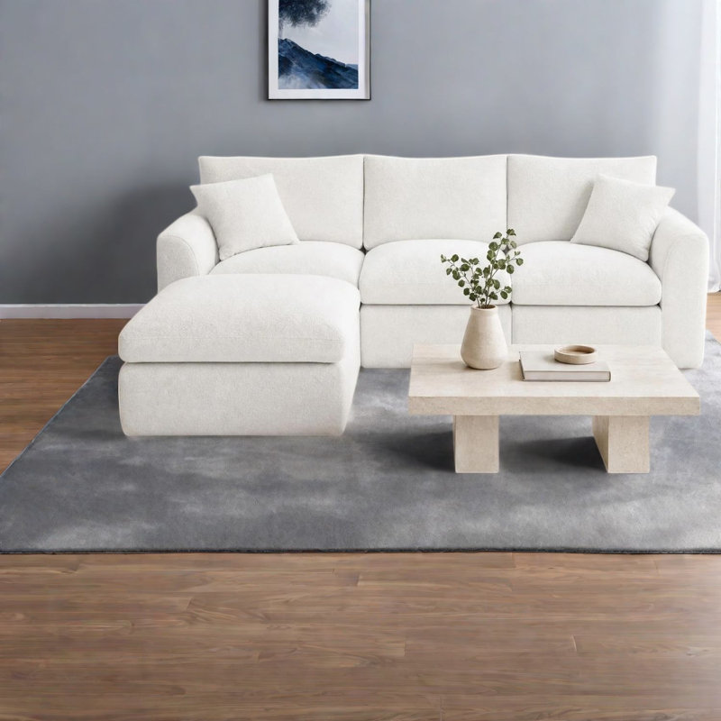 Canapé d'angle à compression, canapé modulaire en mousse blanc laiteux de 271 cm (106,7 po) pour maison moderne