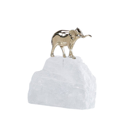 Brass Elephant Sculpture On Selenite III