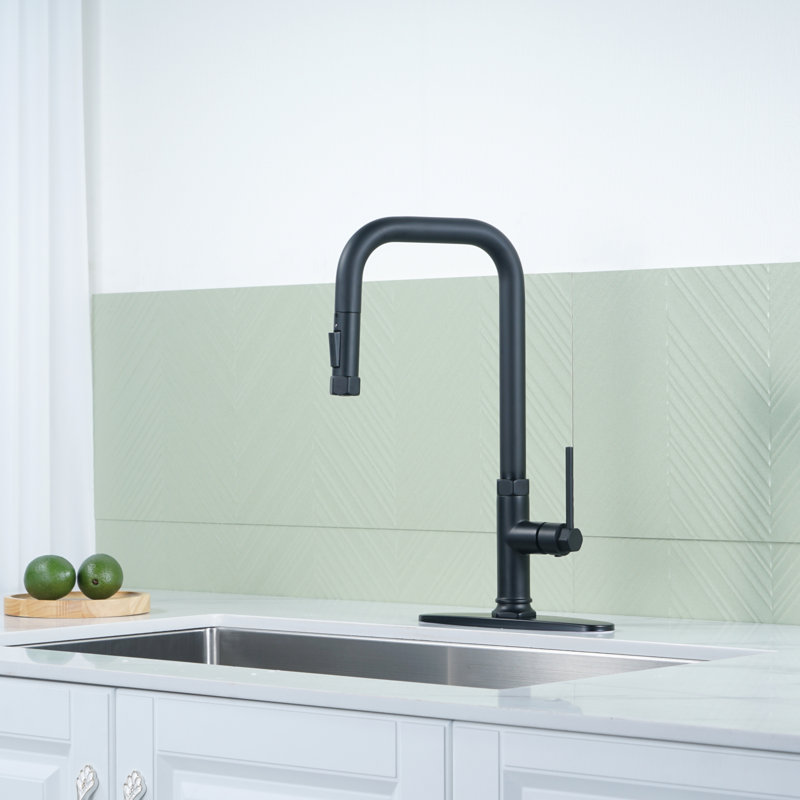 Matte Black Stainless Steel Pull-Out Spray Kitchen Faucet with Soap Dispenser