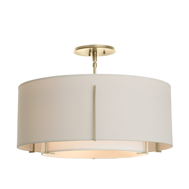 Plafonnier semi-encastré 3 lumières Exos, H 15,3 po x l 22,9 po x P 22,9 po, Lin, Laiton moderne