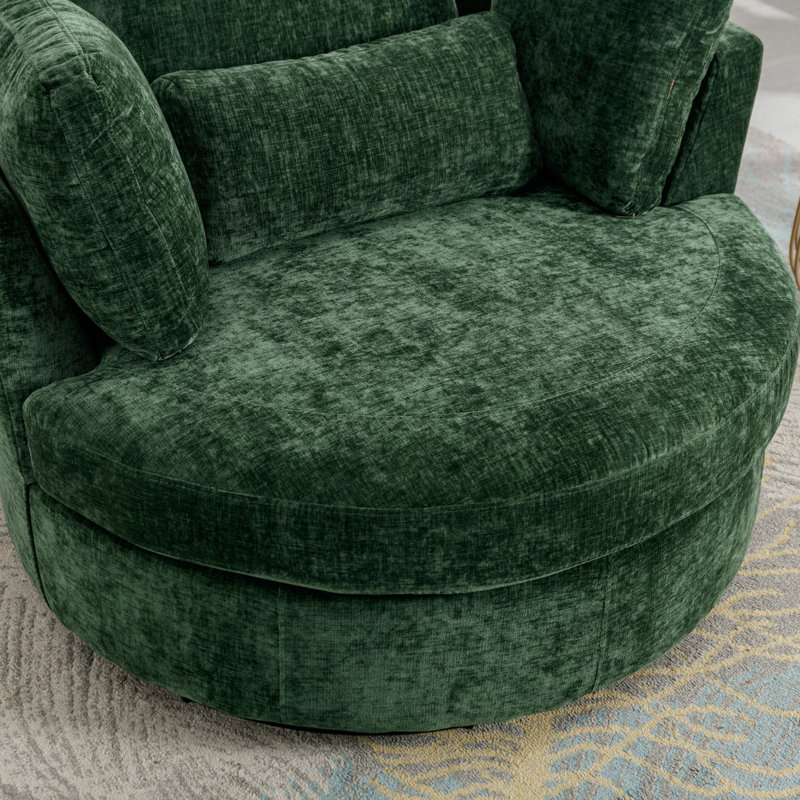 Achorn 42" W Recessed Arm Slipcovered Swivel Barrel Chair, Green 100% Polyester