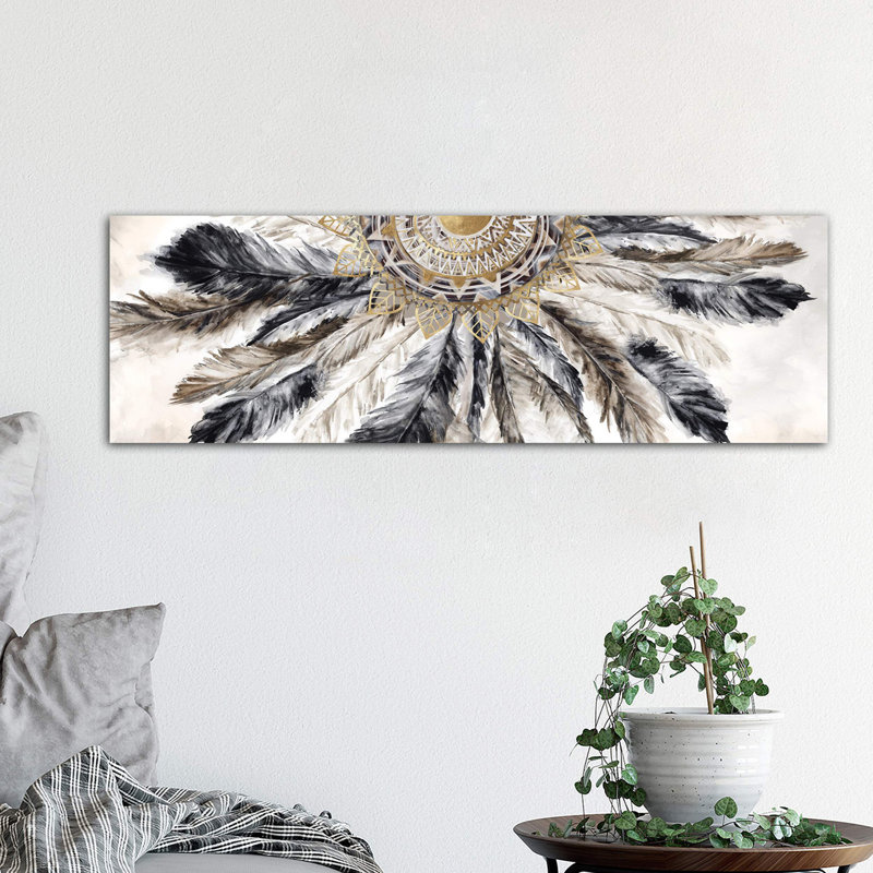 Necklace Of Feathers I by Eva Watts - Wrapped Canvas Panoramic Print, 30.48 cm H x 91.44 cm W x 1.91 cm D