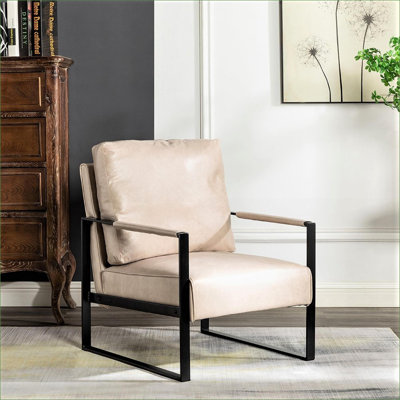 Fauteuil d'appoint Mid-Century moderne pour adultes, fauteuil en microfibre tacheté brun clair avec structure carrée en métal durable pour le salon, la chambre à coucher et le bureau à domicile