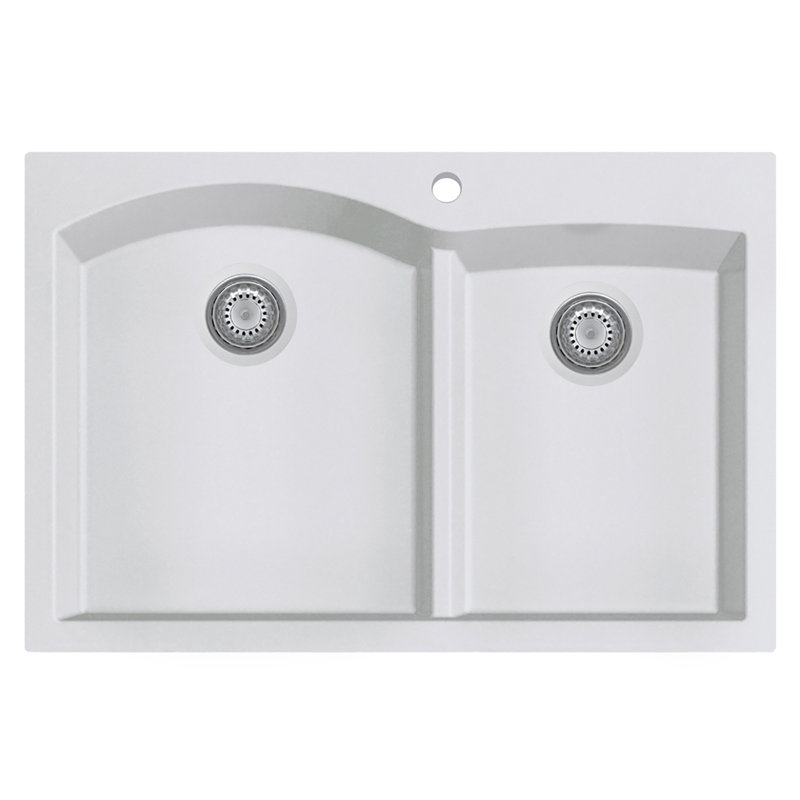 33'' L Double Bowl Granite Kitchen Sink, White