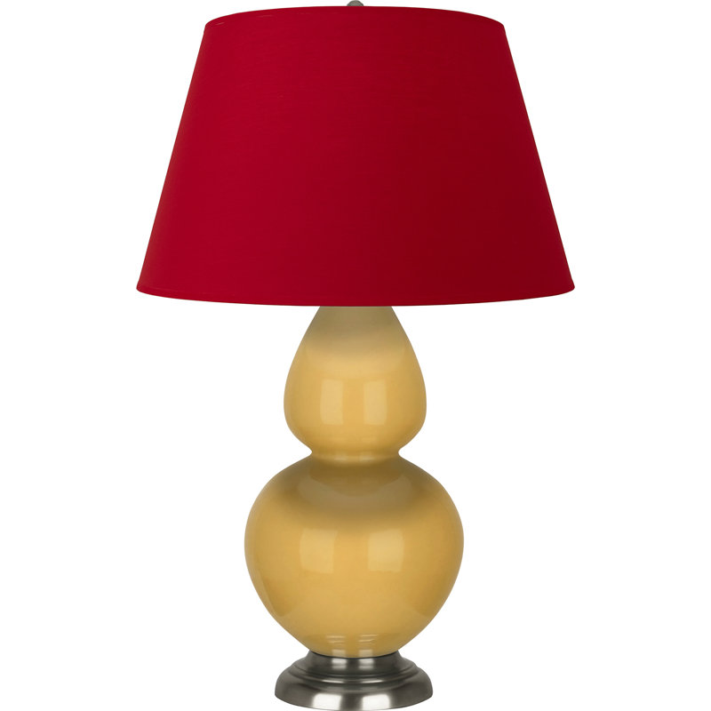 Lampe de table double gourde en céramique, Jaune coucher de soleil glacé / argent antique, Blanc cassé, Argent argent