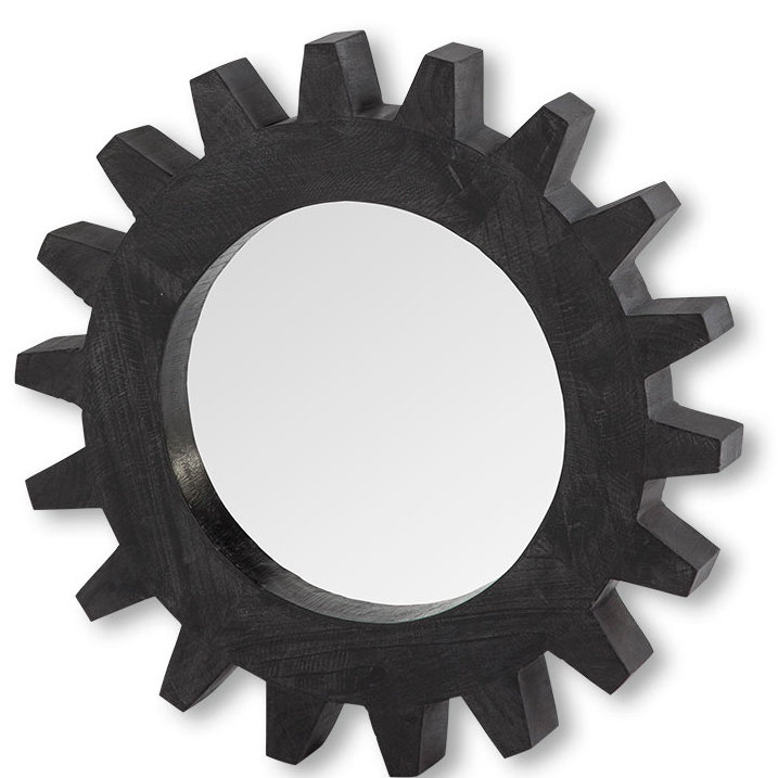 Kazmira Solid Wood Round Mirror, 17" x 17", Black