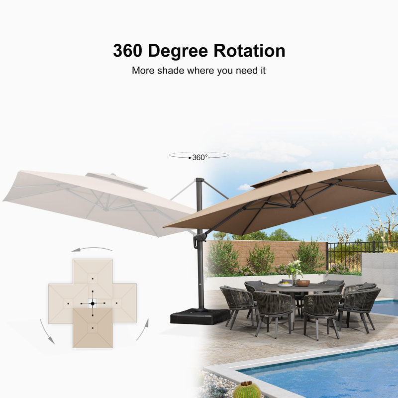 Hanselka 3.7m Square Cantilever Parasol With Base, Tapue