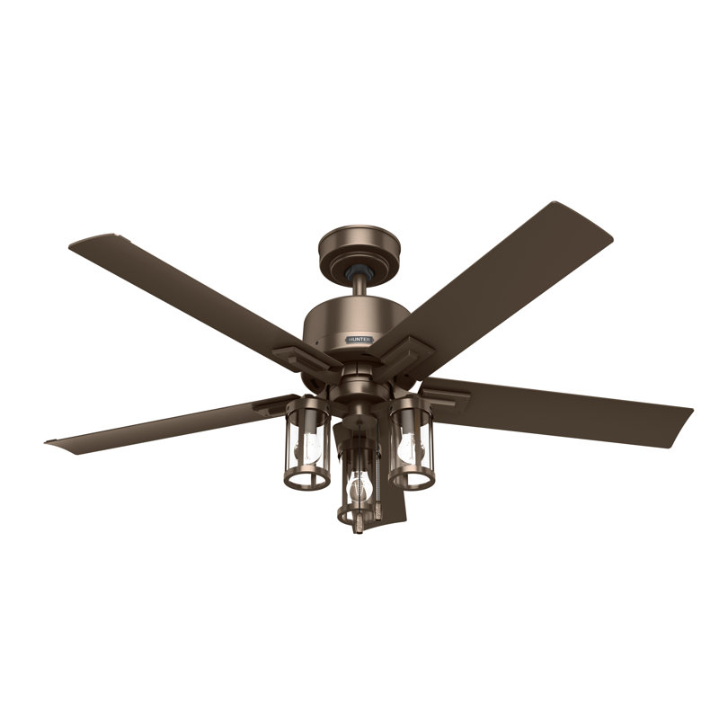 52" 5 - Blade Standard Ceiling Fan with Lights and Pull Chains, Satin Bronze