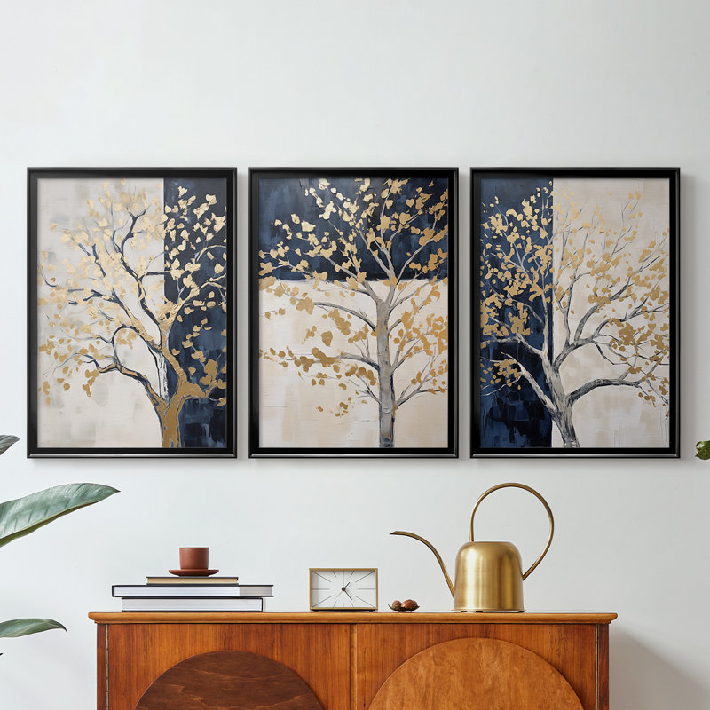 Série LANDSCAPES CCXV - Toile tendue avec châssis sur mesure - 3 pièces, Noir, H 19 po x l 27 po