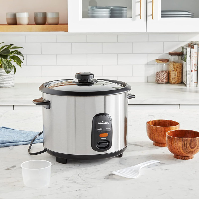 Cuiseur à riz antiadhésif 10 tasses Brentwood - Argent, machine à riz automatique avec fonction de maintien au chaud