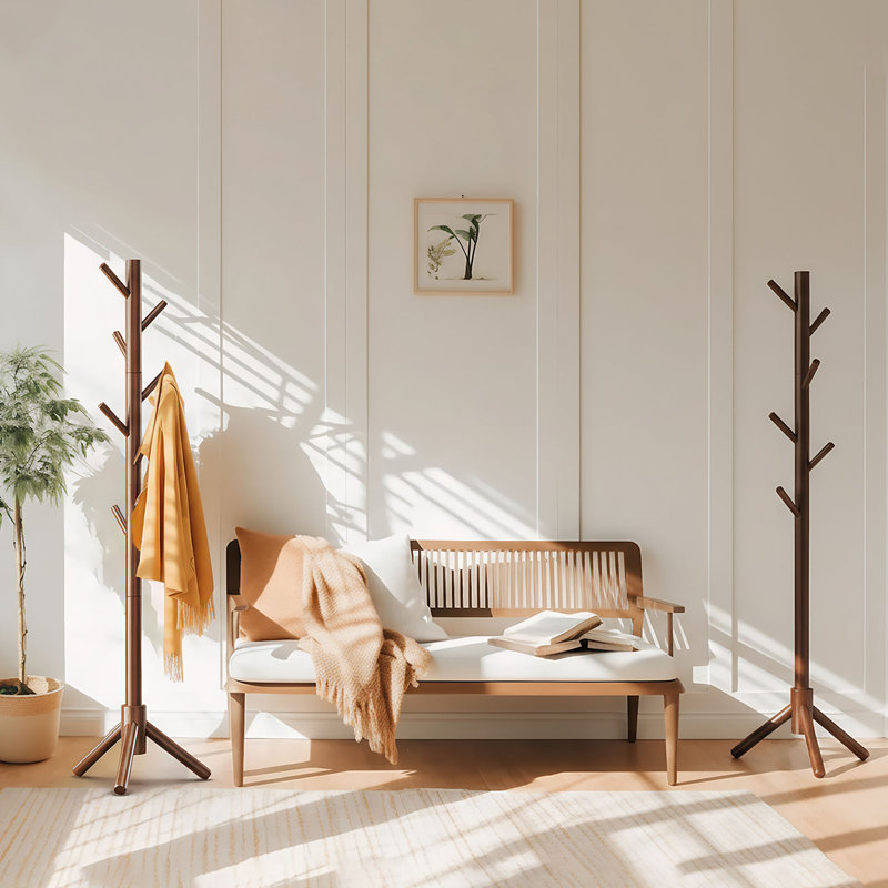Solid Wood Freestanding 8 - Hook Coat Rack, 3 Height Options (Set Of 2), Brown