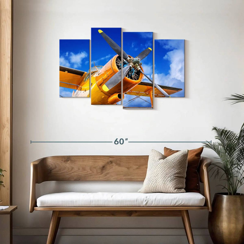 Yellow Propeller Plane, 27" H x 43" W