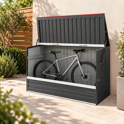 Remise de rangement en acier galvanisé avec toit relevable et porte avant pliable