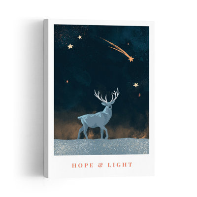 Hope Aamp; Mystical Peaceful Serene Deer Forest Nature Wall Art Print by Goed Blauw - Wrapped Canvas Print