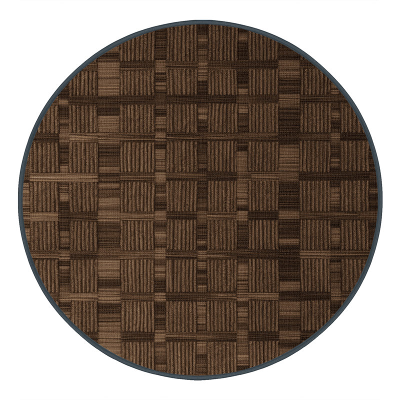 Machine Washable Checkered Brown Area Rug, Round 8'