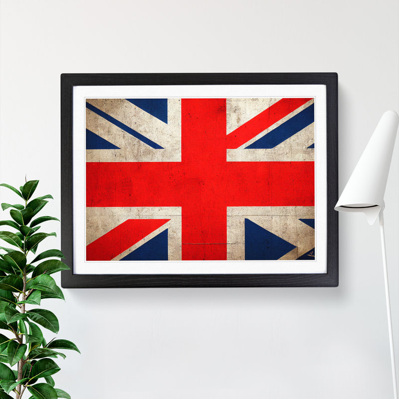 Abstract Union Jack Flag Vol.1 - Single Picture Frame Print, 46cm H x 64cm W x 2cm D, Black Framed