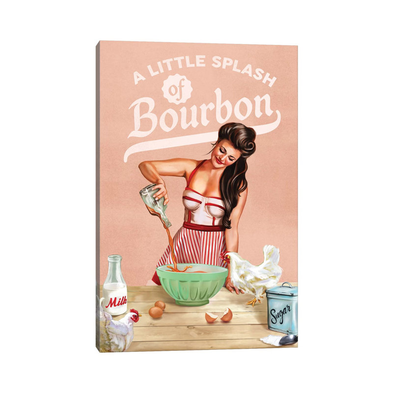 Bourbon Chickens Pinup - Print on Canvas, 20.32 cm H x 30.48 cm W, Wrapped Canvas