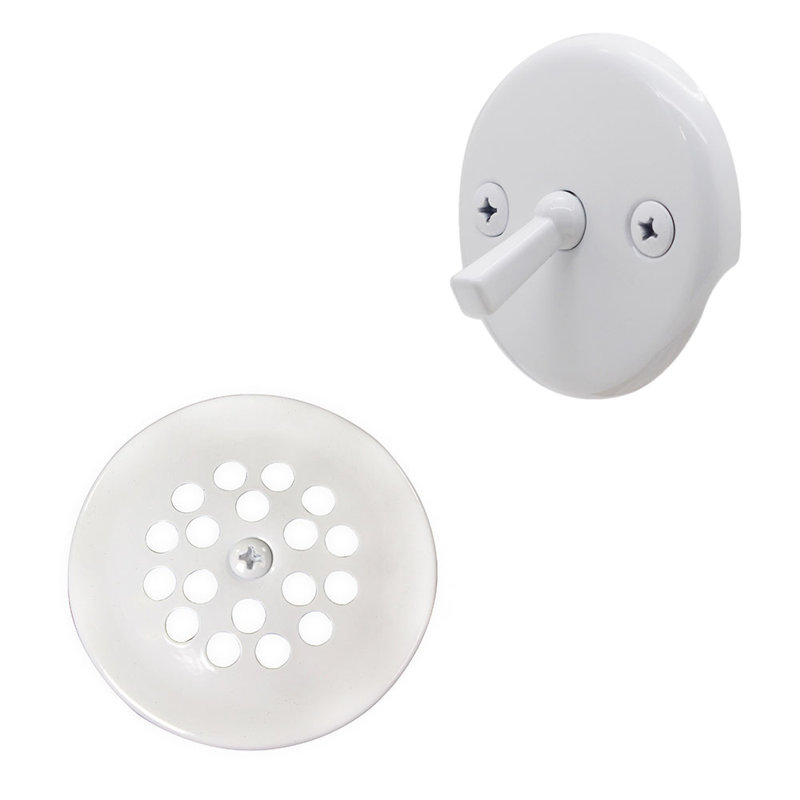 3-1/8" Trip Lever Bathtub and Shower Drain Kit with 2-Hole Overflow, Powder Coat White