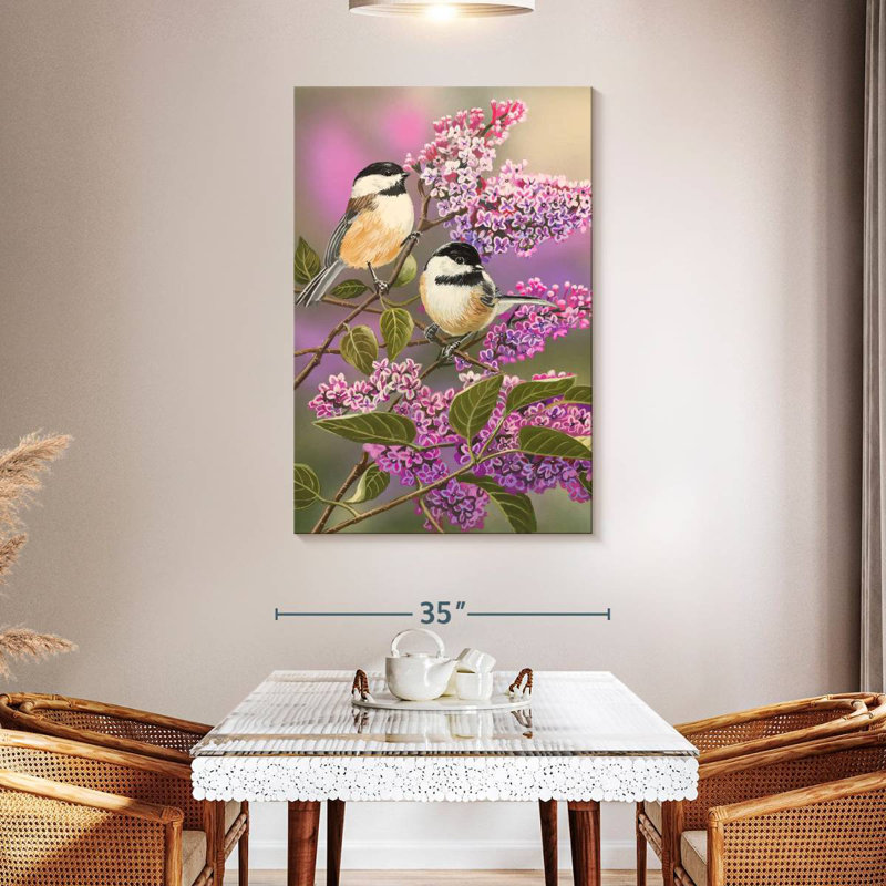 Brampt Lilacs And Chickadees, 48" H x 32" W