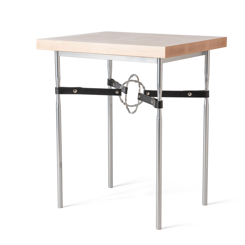Equus Wood Top Side Table, Modern Brass, British Brown Leather, Bronze