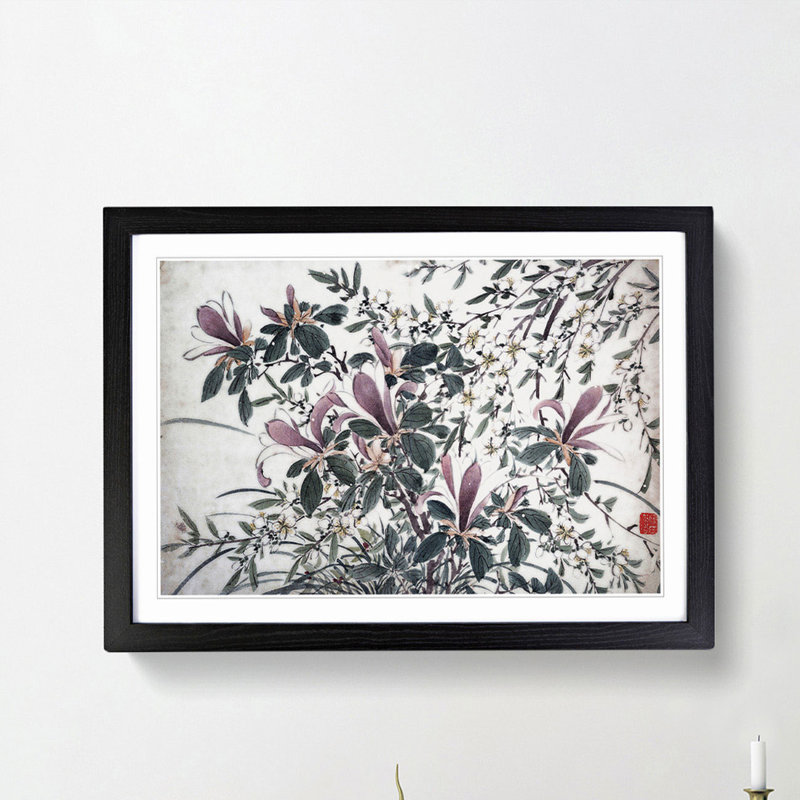 Garden Flowers Vol.11 by Chen Daofu - Picture Frame Painting Print, 48cm H x 65cm W x 2cm D, Black Framed