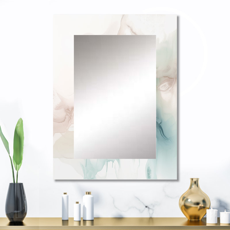 Vert et crème Essence of Modernity III - miroir décoratif en marbre, miroir mural vert, impression sur métal, 32 po x 24 po