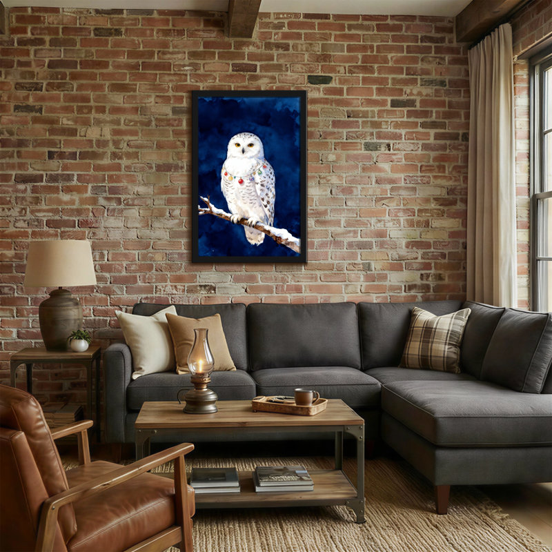 Hibou de Noël avec perles colorées sur une branche, H 36 po x l 24 po