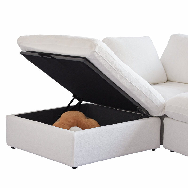 Canapé modulaire rembourré 5 pièces Kenda Faisa, Mélange de lin blanc