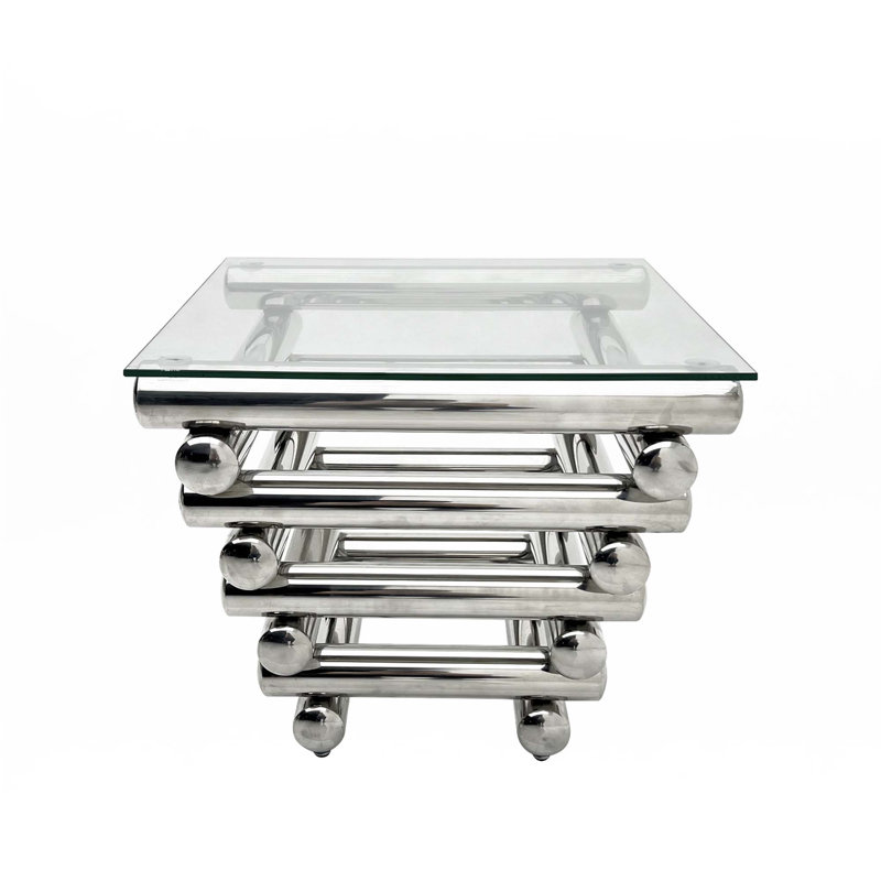 24" Square Modern Stainless Steel End Table, Silver