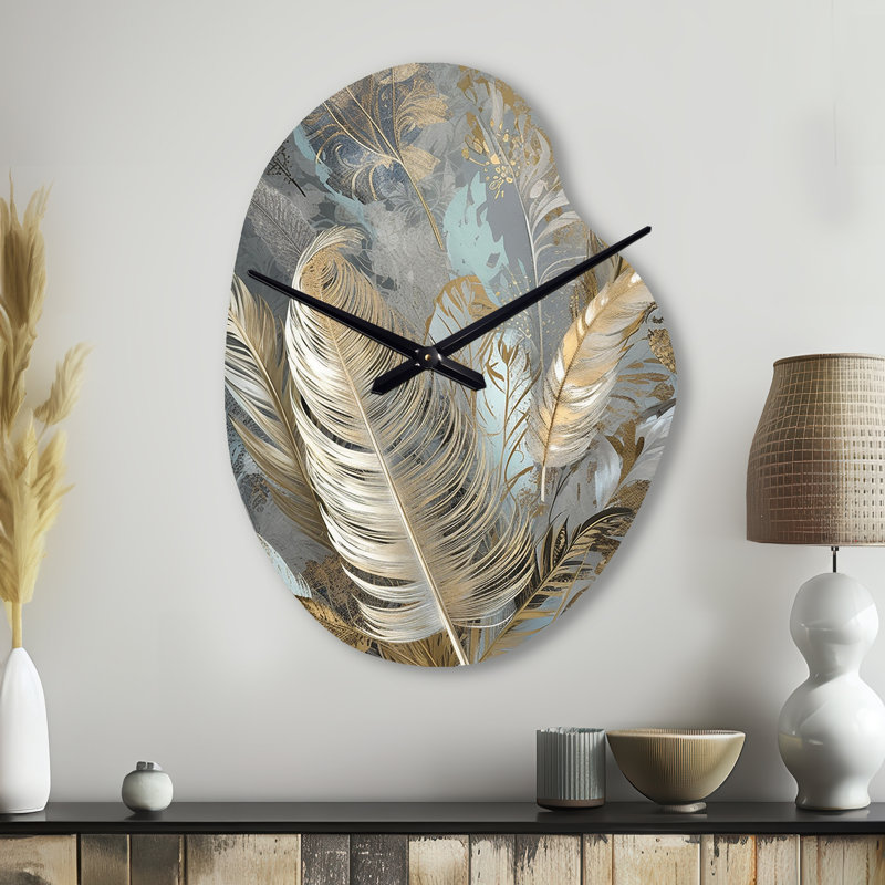 Horloge murale plume dorée, Grand