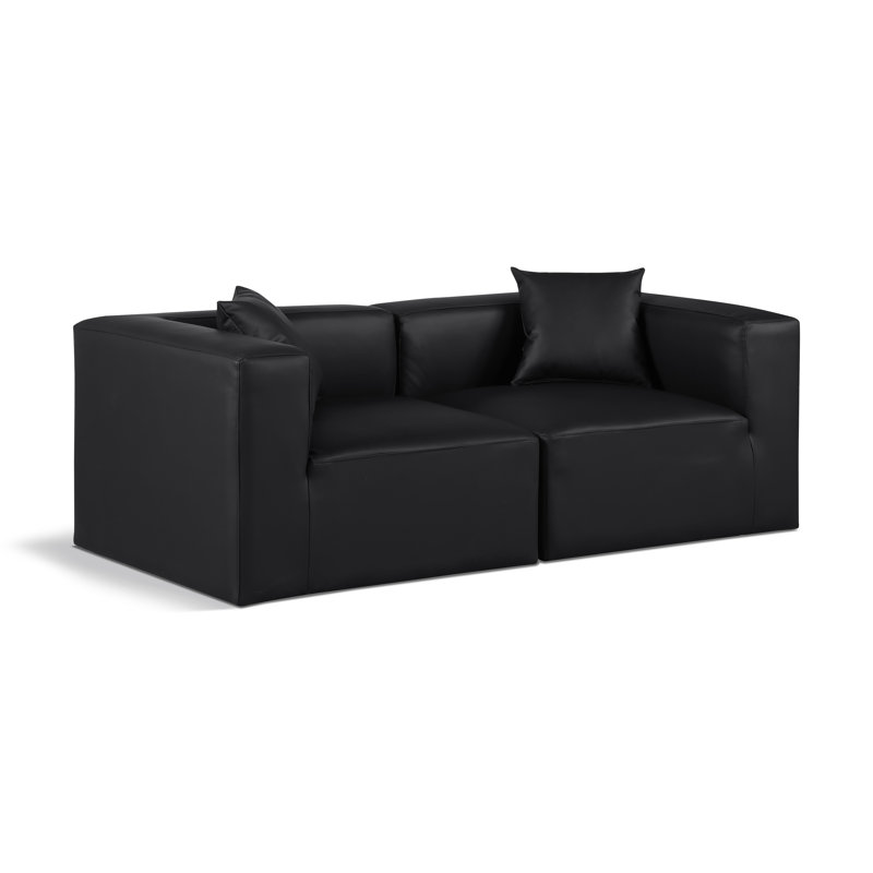 Canapé modulaire 2 pièces rembourré, Cuir végétalien noir