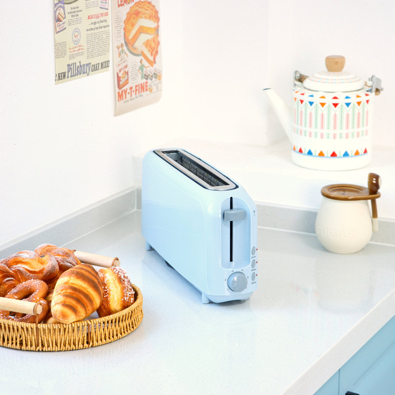 Blue 2-Slice Slim Toaster - 10" Long Slot For Bagels & Artisan Bread, 6 Shade Settings, Cancel/Reheat/Defrost, Removable Crumb Tray, Auto Shut-Off