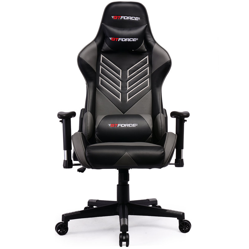 Brayden Studio Forde Reclining Faux Leather PC & Racing Game Chair, Grey/Black Faux Leather