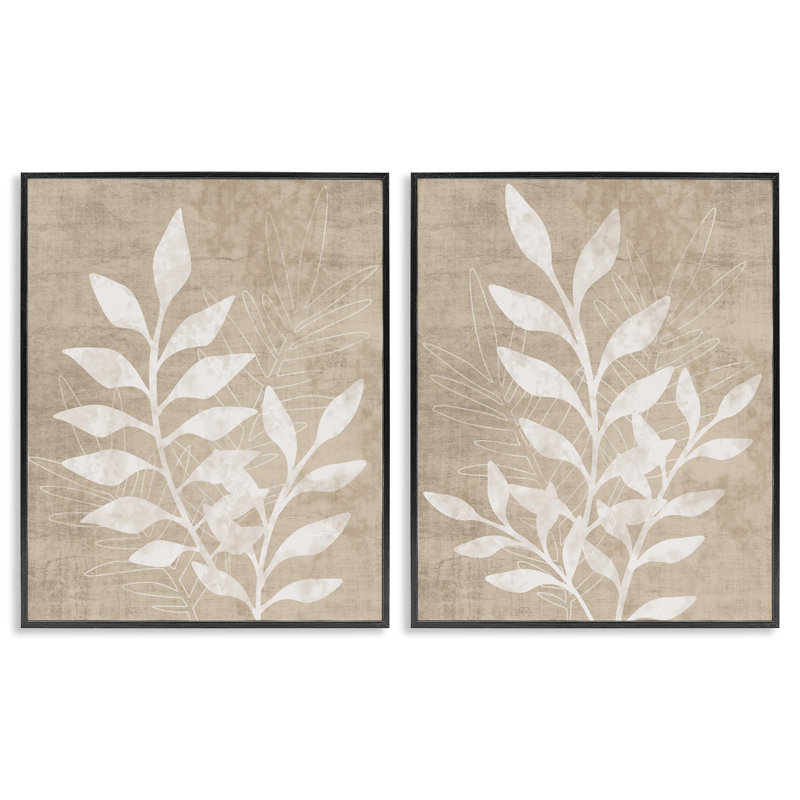 «Boho Botanical Leaf Silhouette», ensemble de 2 giclées encadrées par Natalie Carpentieri, Giclée encadrée noir minuit