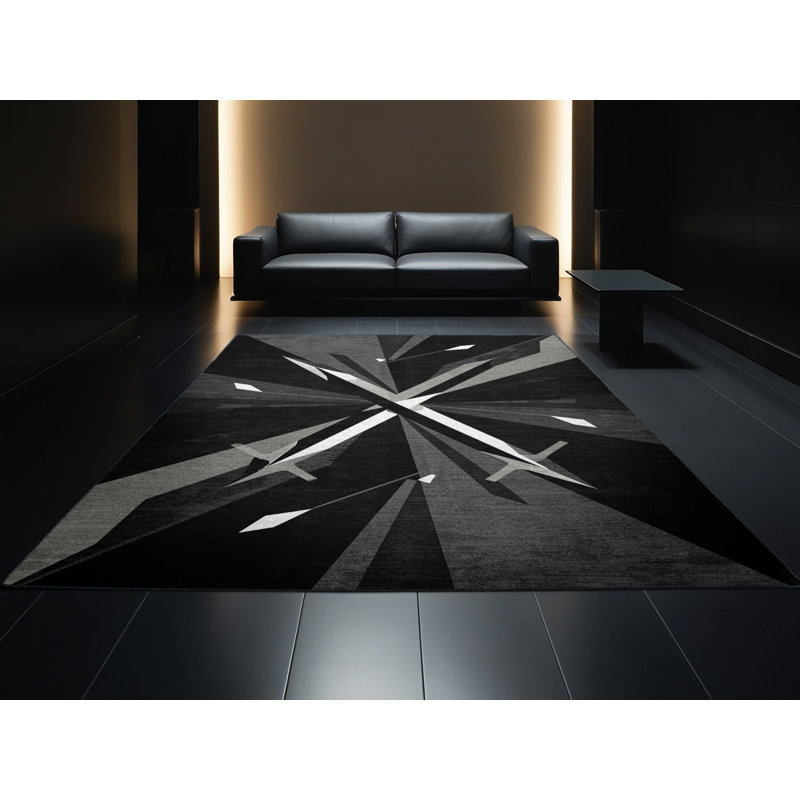Tapis noir moderne et contemporain lavable à la machine de couleur unie en deuil de couleur unie Coalmont, 8 x 10