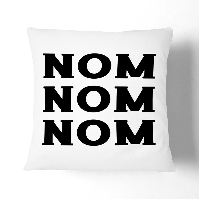 Nom Nom Nom Square Throw Cushion, 40cm H x 40cm W x 15cm D, Black