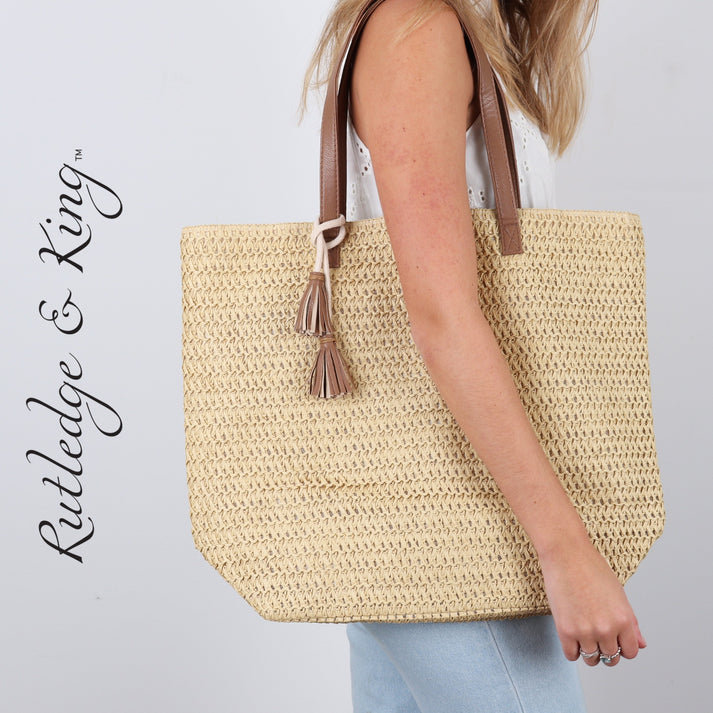 Sac fourre-tout pique-nique en paille - simple, Brun, 1