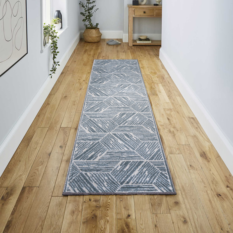 Bystrovany Modern Coastal Geometric Machine-Washable Blue/Cream Rug, Runner 2' x 7'10"