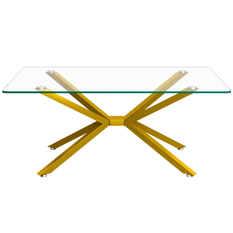 Table basse en verre pour le salon, table basse rectangulaire moderne avec plateau en verre trempé, Transparent / or