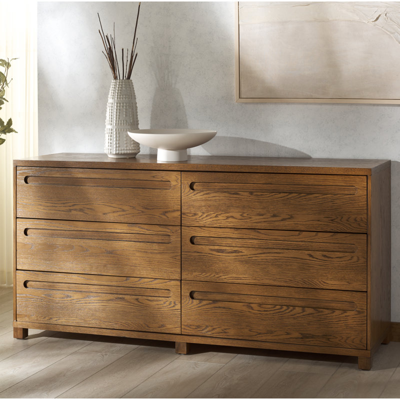 Lesheka 6 Drawer Wood Dresser, Medium Oak