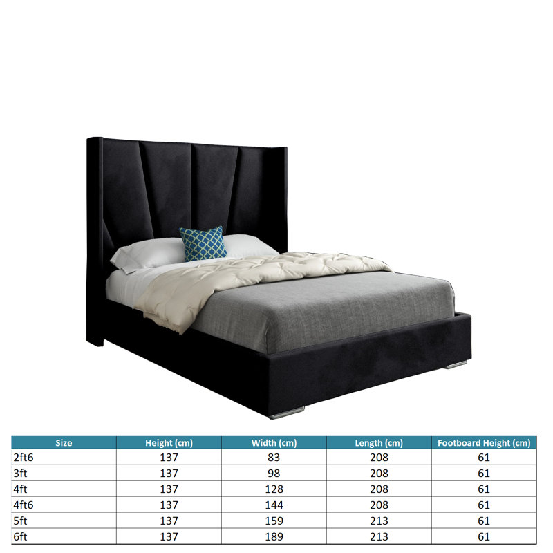 Anasztazia Upholstered Bed, Small Single (2'6), Black