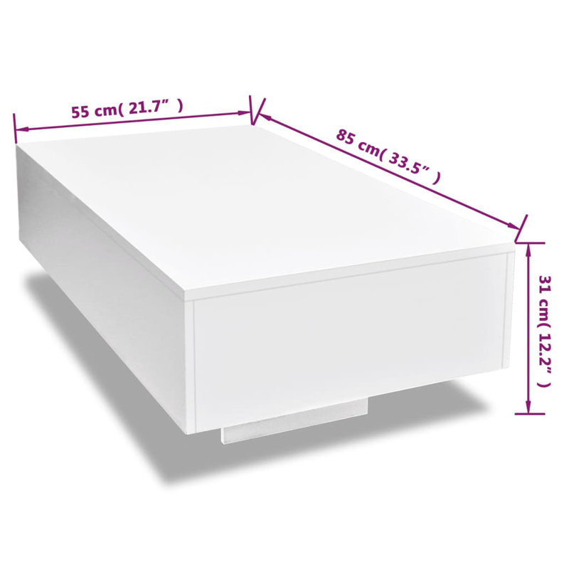 vidaXL Coffee Table Rectangular End Table Side Table Living Room Furniture, White, 12.2" H x 33.5" L x 21.7" W