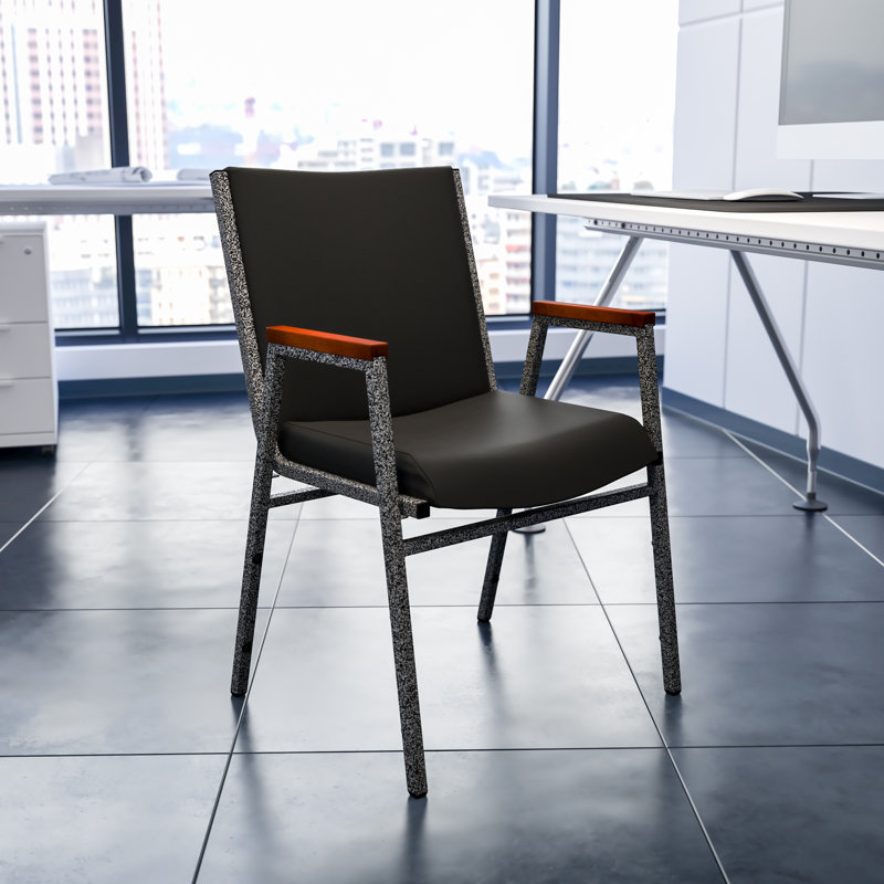 Cherry and Black Vinyl Contemporary Stackable Office Chair