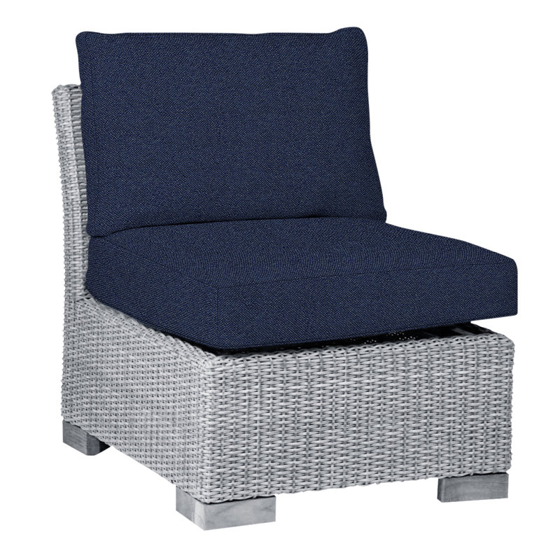 Club Patio Lounge Chair with Cushions, Oyster, No Welt, Intermix Indigo