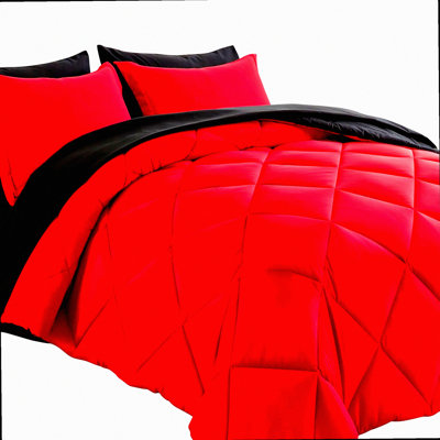 Red Black Reversible Comforter Set - 7pcs All Season Bedding Bundle - Full Size Down Alternative Bed in a Bag - Includes Comforter, Shams, Sheets & Pillowcase