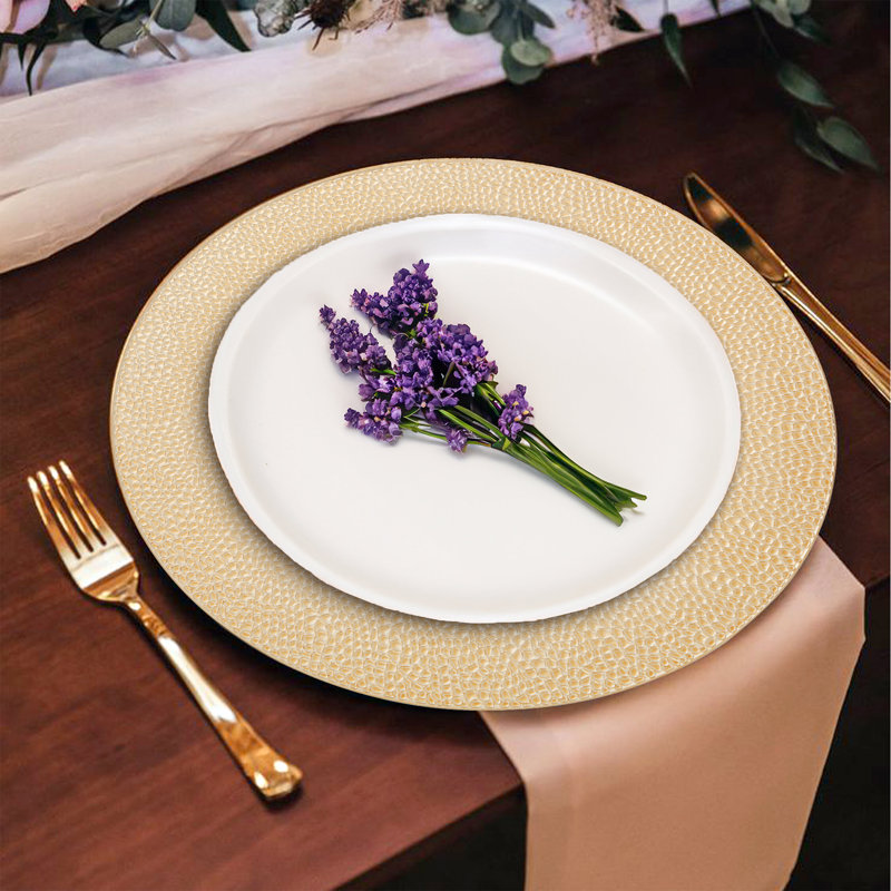 Set of Four 33cm Dia Gold Finish Pebble Effect Charger Plates, Gold