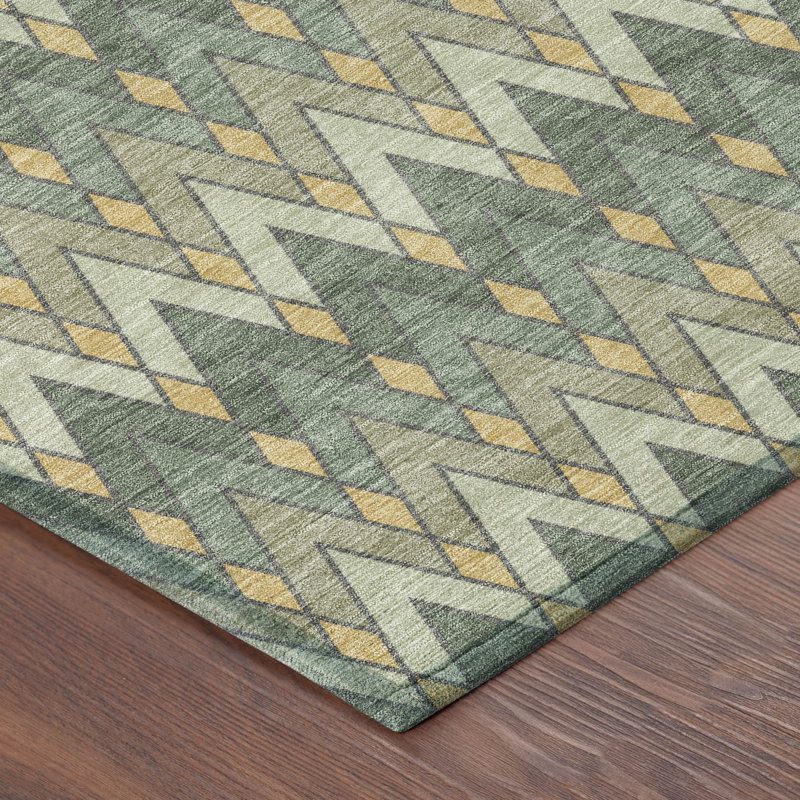 Machine Washable Indoor/Outdoor Chantille ACN2558 Geometric Rug, Basil, 3' x 5'